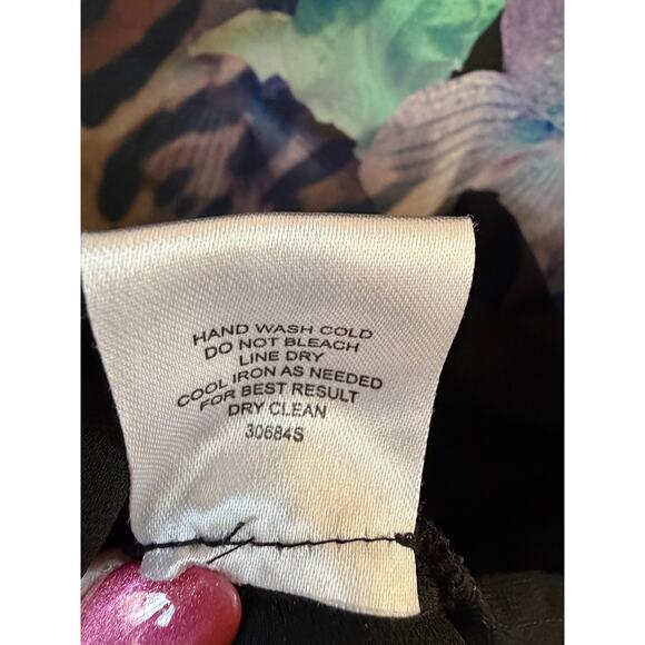 Romeo + Juliet Couture Sheer Black Graphic Blouse XS Floral Leopard Top - Picture 6 of 8